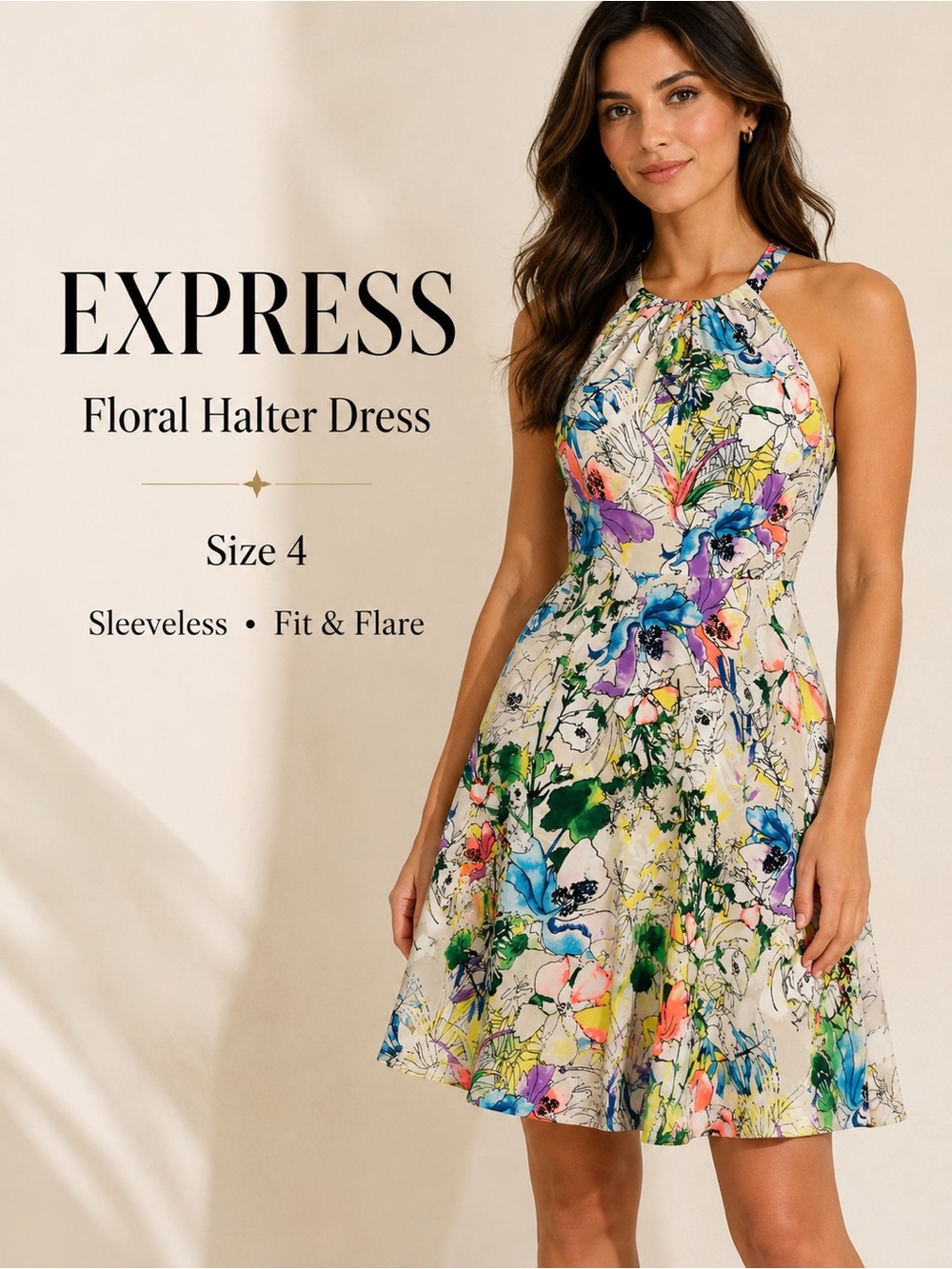 Express Floral Halter Fit & Flare Dress Size 4 Sleeveless